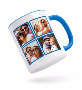 BK Gift Kişiye Özel Kare 4 Fotoğraflı Mavi Kupa Bardak-1