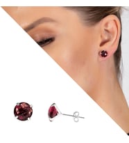Fuşya Zirkon Taşlı Oval Tasarım Büyük Boy 925 Ayar Gümüş Kadın Küpe
