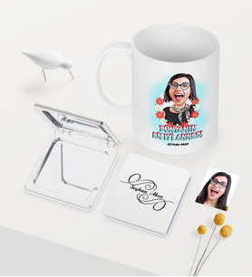BK Gift Kişiye Özel Dünyanın En İyi Annesi Karikatürlü Beyaz Kupa Ayna Seti (Model 1)