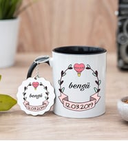 İsim Yazılı Tarihli Siyah Kupa Bardak Ve Anahtarlık Set