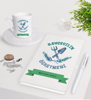 BK Gift Kişiye Özel Bahçecilik Öğretmeni Beyaz Defter Kalem Türk Kahvesi Fincanı Seti-1 (Model 1)