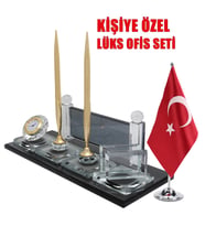 Sentez Masa İsimliği Bayrak Hediyeli Elit Kristal Masa Üstü İsimlik (Altın)