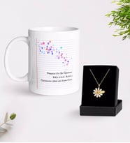 BK Gift Kişiye Özel Dünyanın En İyi Öğretmeni Beyaz Kupa ve Papatya Kolye Hediye Seti-28 (Model 1)