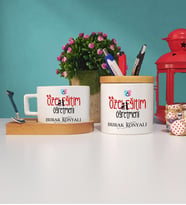Özel Eğitim Öğretmeni Ahşap Altlıklı Fincan ve Kalemlik Seti