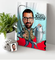 BK Gift Kişiye Özel Bay Balıkçı Karikatür Kanvas Tablo 30x50cm 1