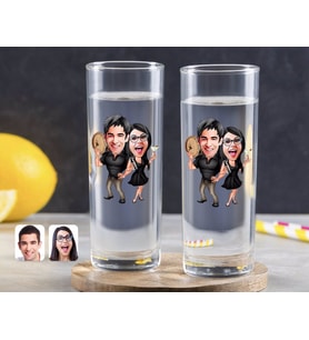 BK Gift Kişiye Özel Renkli Baskılı Sevgililer Karikatürlü İkili Vodka Bardağı-18 (Beyaz)