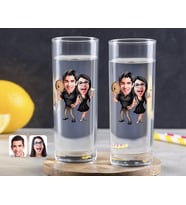 BK Gift Kişiye Özel Renkli Baskılı Sevgililer Karikatürlü İkili Vodka Bardağı-18 (Beyaz)