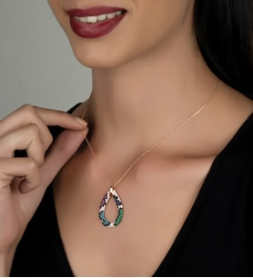 Gümüş Zirkon Taşlı Gözyaşı Damlası Tasarım Kolye (Rose)