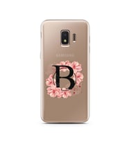 Pembe Çiçekli Harf Tasarım Süper Şeffaf Silikon Telefon Kılıfı Samsung J2 Core B