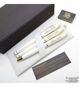 Scrikss 35 3'lü Set Beyaz Altın Deri Ahşap Kutulu  Dolma Kalem + Roller Kalem + Tükenmez Kalem Set  Scrikss Noble  İsme Özel Kalem  Hediyelik Kalem