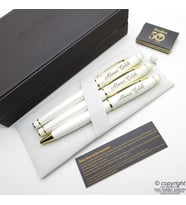 Scrikss 35 3'lü Set Beyaz Altın Deri Ahşap Kutulu  Dolma Kalem + Roller Kalem + Tükenmez Kalem Set  Scrikss Noble  İsme Özel Kalem  Hediyelik Kalem