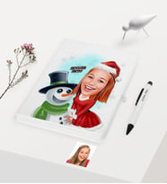 BK Gift Kişiye Özel Yılbaşı Temalı Bayan Karikatürlü Beyaz Defter Kalem Seti - 4