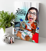 BK Gift Kişiye Özel Bayan Bankacı Karikatür Kanvas Tablo 30x50cm 1