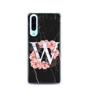 Mermer Çiçekli Harf Tasarım Süper Şeffaf Silikon Telefon Kılıfı Huawei P30  W-Ha