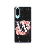 Mermer Çiçekli Harf Tasarım Süper Şeffaf Silikon Telefon Kılıfı Huawei P30  W-Ha