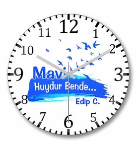 Mavi Huydur Bende Edip C Duvar   Saati Bombeli Gercek Cam