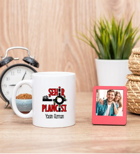 Şehir Plancısı Beyaz Kupa Bardak ve Kırmızı Mini Fotoğraf Çerçevesi