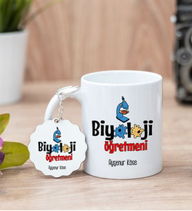 Biyoloji Öğretmeni Beyaz Kupa Bardak Ve Anahtarlık Set