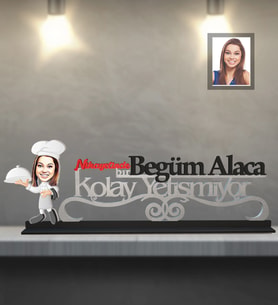 Kişiye Özel Aşçı Karikatürlü Kolay Yetişmiyor Ahşap Biblo Bayan-3