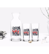 BK Gift Kişiye Özel Renkli Baskılı London Tasarımlı İkili Rakı Bardağı ve Karaf Hediye Seti-3 (Beyaz)