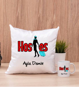Hostes Kare Yastık ve Beyaz Kupa Bardak