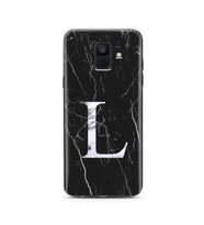 Samsung A6 (2018) Siyah Mermer Harf Tasarımlı Telefon Kılıfı L-Harfi 