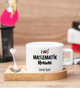 Matematik Öğretmenine Hediye Ahşap Altlıklı Fincan