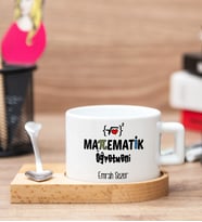 Matematik Öğretmenine Hediye Ahşap Altlıklı Fincan