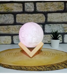Atatürk Desenli 3D Dekoratif Ay Gece Lambası*AHŞAP STAND HEDİYELİ*