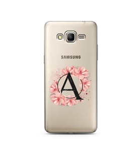 Pembe Çiçekli Harf Tasarım Süper Şeffaf Silikon Telefon Kılıfı Samsung Grand Pri