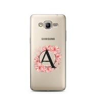Pembe Çiçekli Harf Tasarım Süper Şeffaf Silikon Telefon Kılıfı Samsung Grand Pri