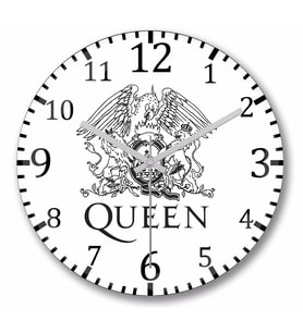 Queen Logo Duvar Saati Bombeli Gercek Cam