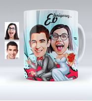BK Gift Kişiye Özel Evleniyoruz Karikatürlü Beyaz Kupa Bardak  3