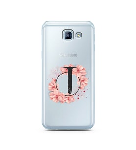 Pembe Çiçekli Harf Tasarım Süper Şeffaf Silikon Telefon Kılıfı Samsung A8 (2016)