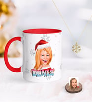 BK Gift Kişiye Özel Kadın Yeni Yıl Karikatürlü Kırmızı Kupa ve Kar Tanesi Kolye-3 (Model 1)