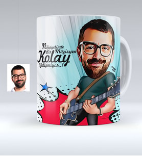 BK Gift Kişiye Özel Bay Gitarist Karikatürlü Beyaz Kupa Bardak  1