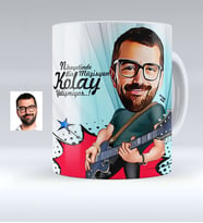 BK Gift Kişiye Özel Bay Gitarist Karikatürlü Beyaz Kupa Bardak  1