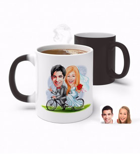 BK Gift Kişiye Özel Sevgililer Günü Temalı Evleniyoruz Karikatürlü Sihirli Kupa Bardak-3 (Beyaz)
