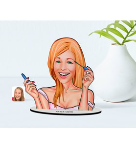 BK Gift Kişiye Özel Kadın Karikatürlü Ahşap Biblo Model-21 (Beyaz)