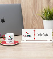 Bayan Kuaförü Kırmızı Türk Kahvesi Fincanı Ve Masa İsimliği Hediye Seti