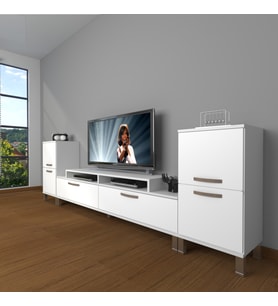 Decoraktiv Ekoflex On2 Slm Krom Ayaklı Tv Ünitesi Tv Sehpası (Beyaz)