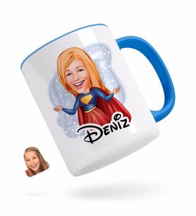 BK Gift Kişiye Özel Süper Girl Karikatürlü Mavi Kupa Bardak