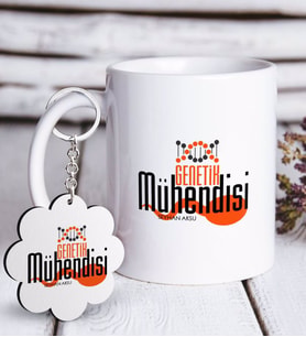 BK Gift Kişiye Özel Mesleki Genetik Mühendisi Beyaz Kupa ve Anahtarlık Hediye Seti (Model 1)