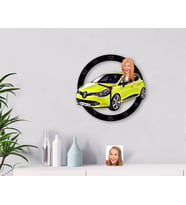 BK Gift Kişiye Özel Plakalı Kadın Renault Megane Karikatürlü Ahşap Duvar Saati-1 (Beyaz)