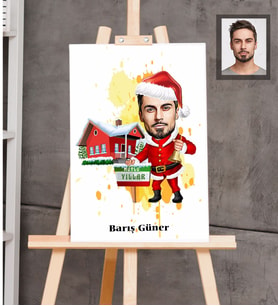 Kişiye Özel Yılbaşı Erkek Karikatürlü Ahşap Tablo 30x47 Model-11