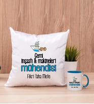 Gemi İnşaatı ve Mühendisi Kare Yastık ve Mavi Kupa Bardak