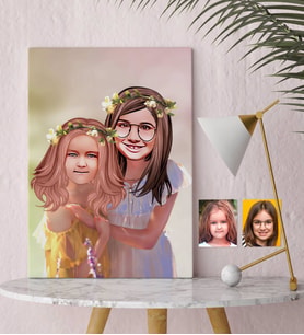 BK Gift Kişiye Özel Kız Kardeşler Karikatürlü Kanvas Tablo 30x50cm-2