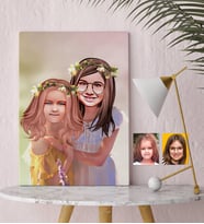 BK Gift Kişiye Özel Kız Kardeşler Karikatürlü Kanvas Tablo 30x50cm-2