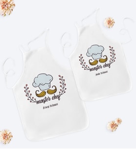 BK Gift Kişiye Özel İkili Baba Oğul Mutfak Önlüğü Seti - 4 (Beyaz)