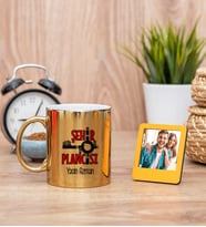 Şehir Plancısı Gold Kupa Bardak ve Sarı Mini Fotoğraf Çerçevesi